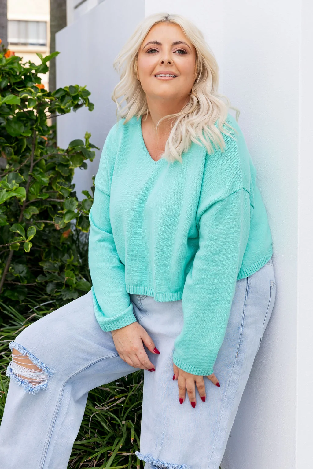 Blakely Crop Knit in Aqua