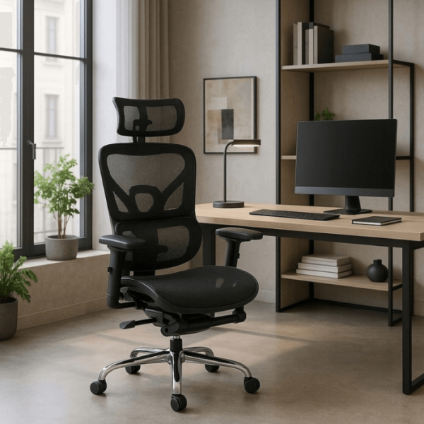 Fotel Biurowy Obrotowy Ergonomiczny Krzesło Do Biurka Czarny KAIR