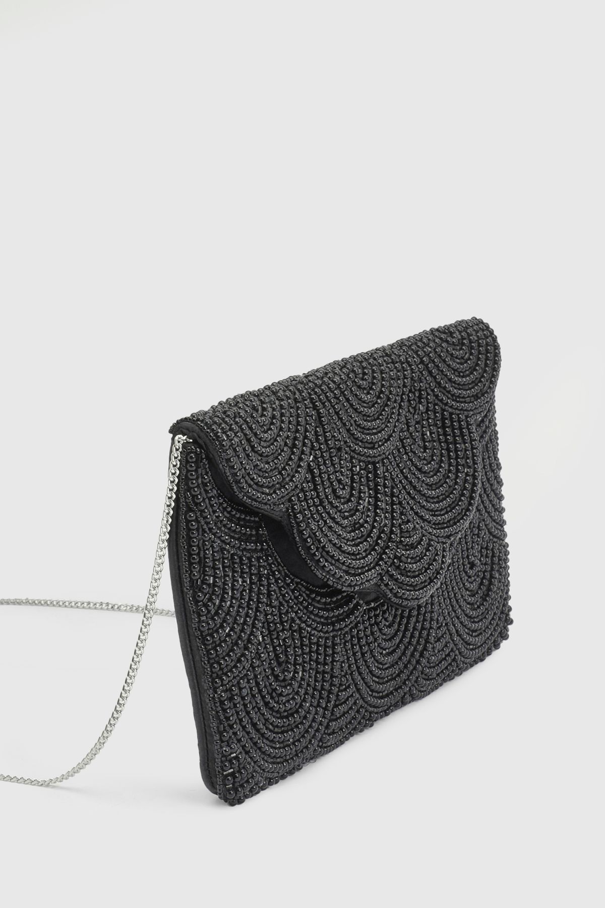 Coast Pearl Beaded Scallop Clutch Bag With Shoulder Strap