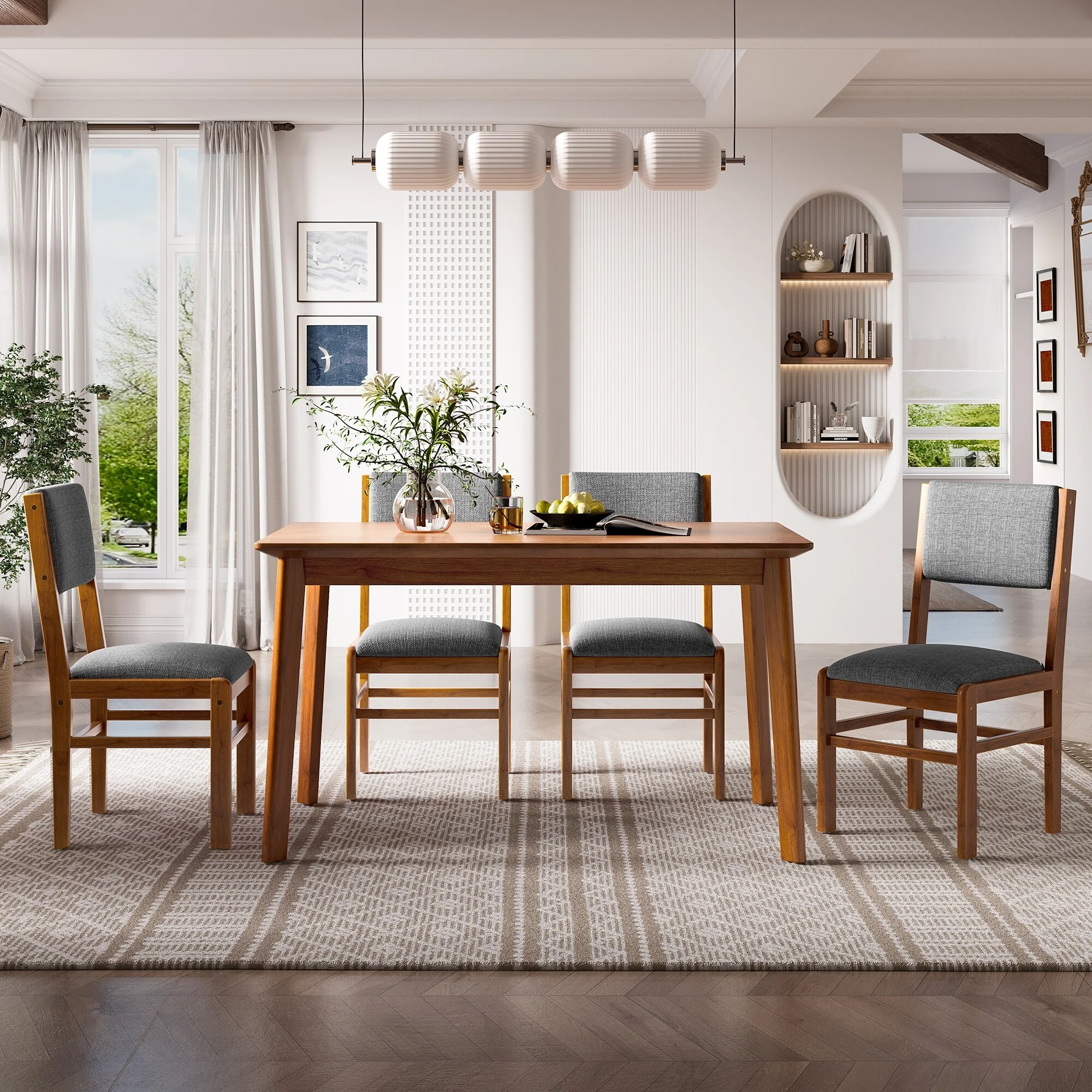 Dining Chairs Set of 4, Mid Century Modern Fabric Upholstered Kitchen Side Chairs, Farmhouse Dining Room Chair