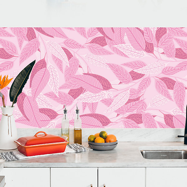 Crédence adhésive feuillages roses 40x200 cm