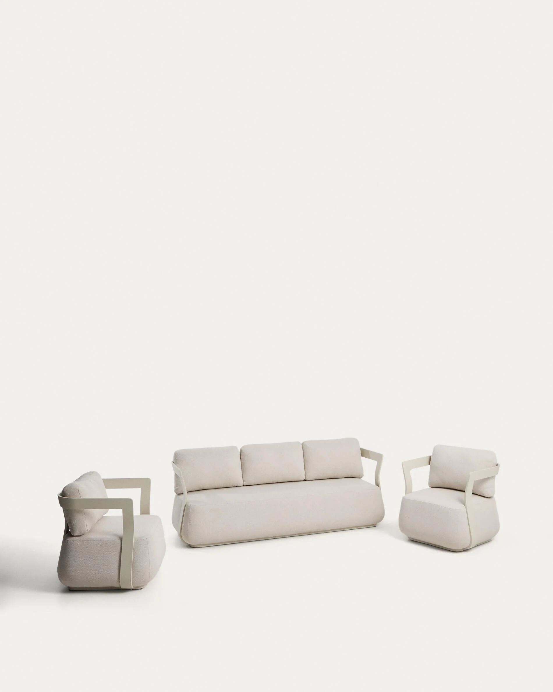Tamaris set with 3-seater sofa and 2 armchairs in ecru aluminium