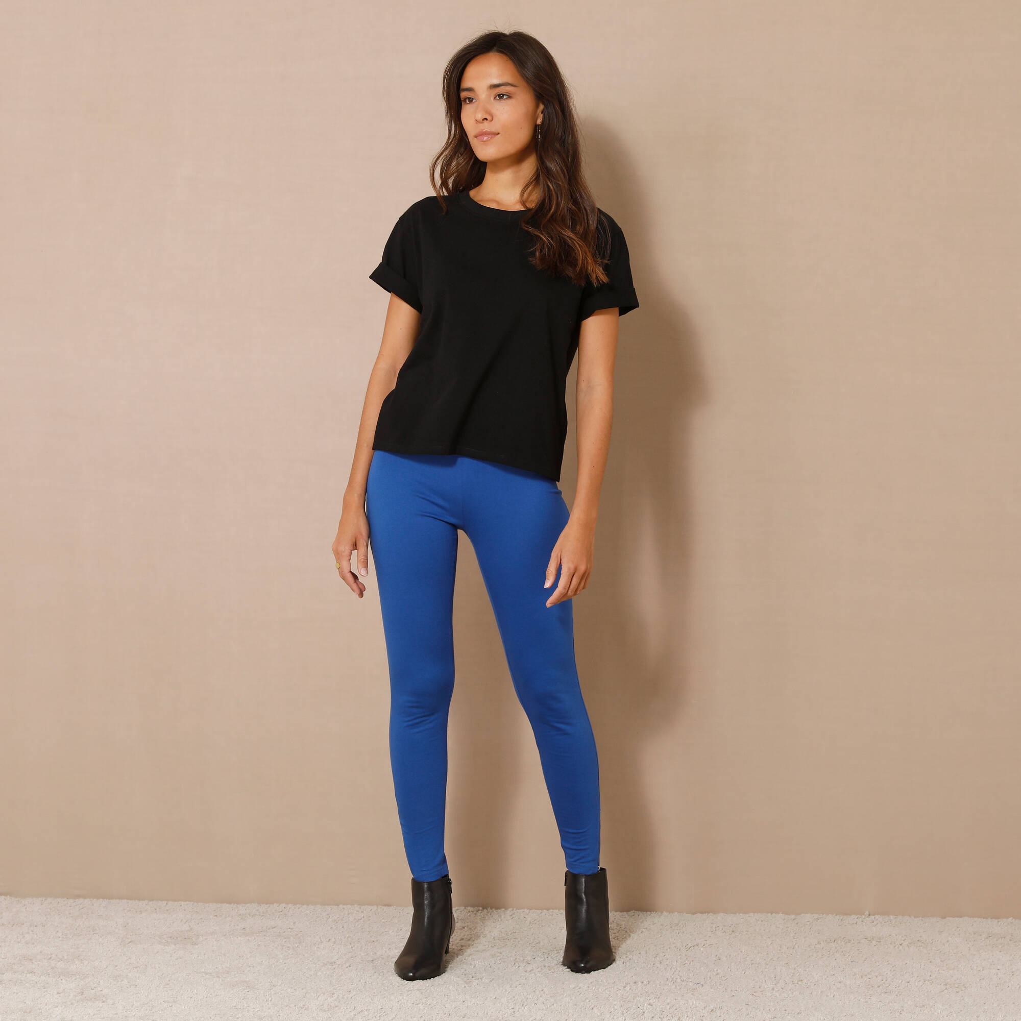 Legging bas de jambe zippé, taille élastiquée