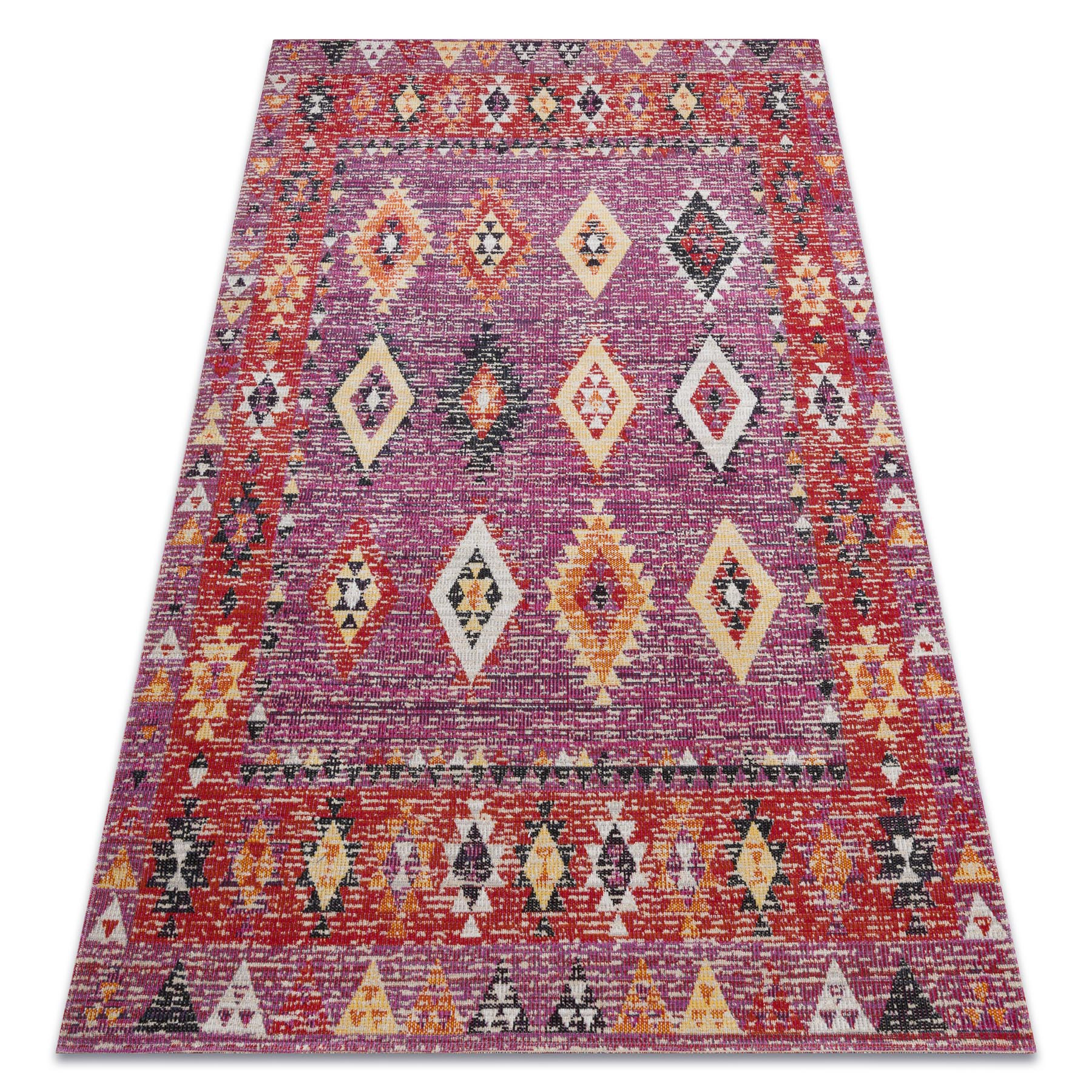 Dywan nowoczesny MUNDO D7701 romby, boho outdoor różowy / 120x170 cm
