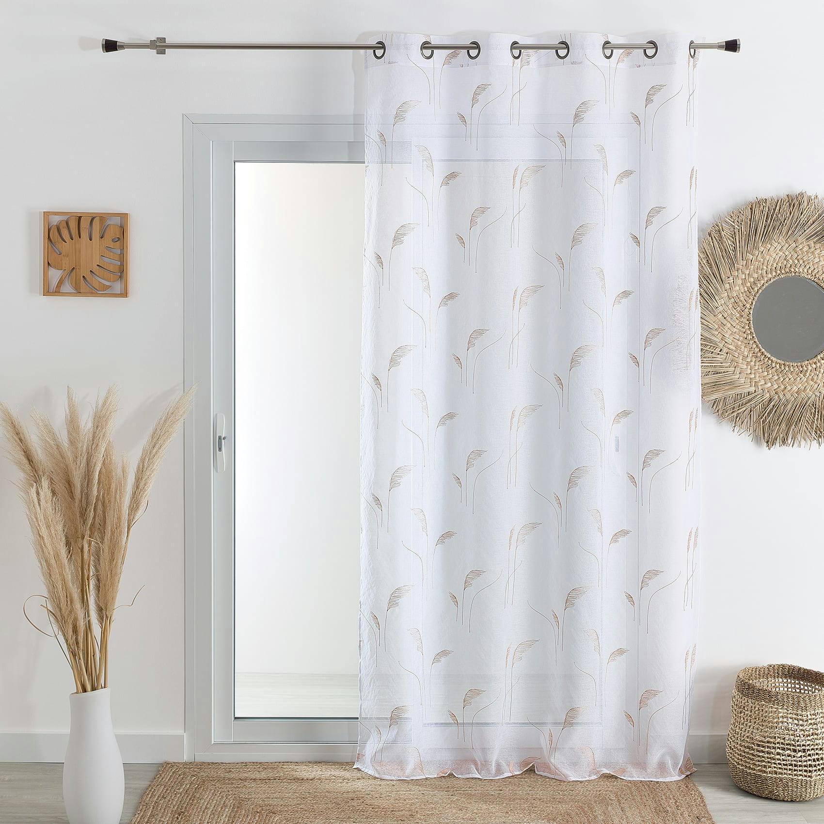 - Voilage brodé de pampas polyester beige 140x240 cm