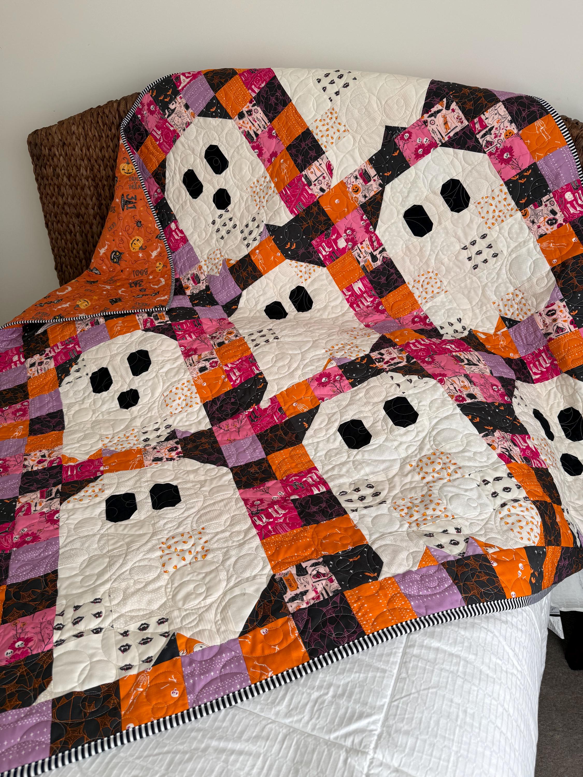 Halloween Ghost Quilt, 59” x 64”, Handmade Fall Decor