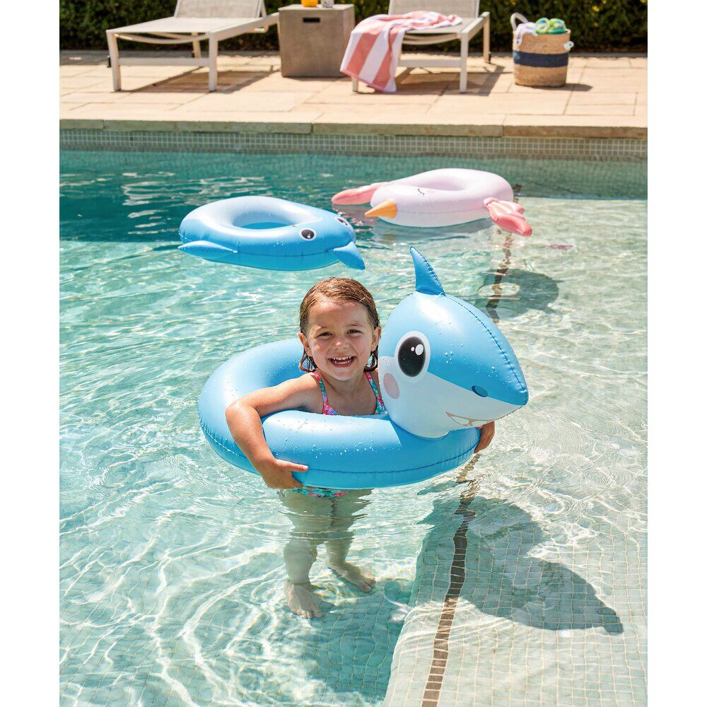 Bouée gonflable tête de requin plastique bleu Ø60xH32cm
