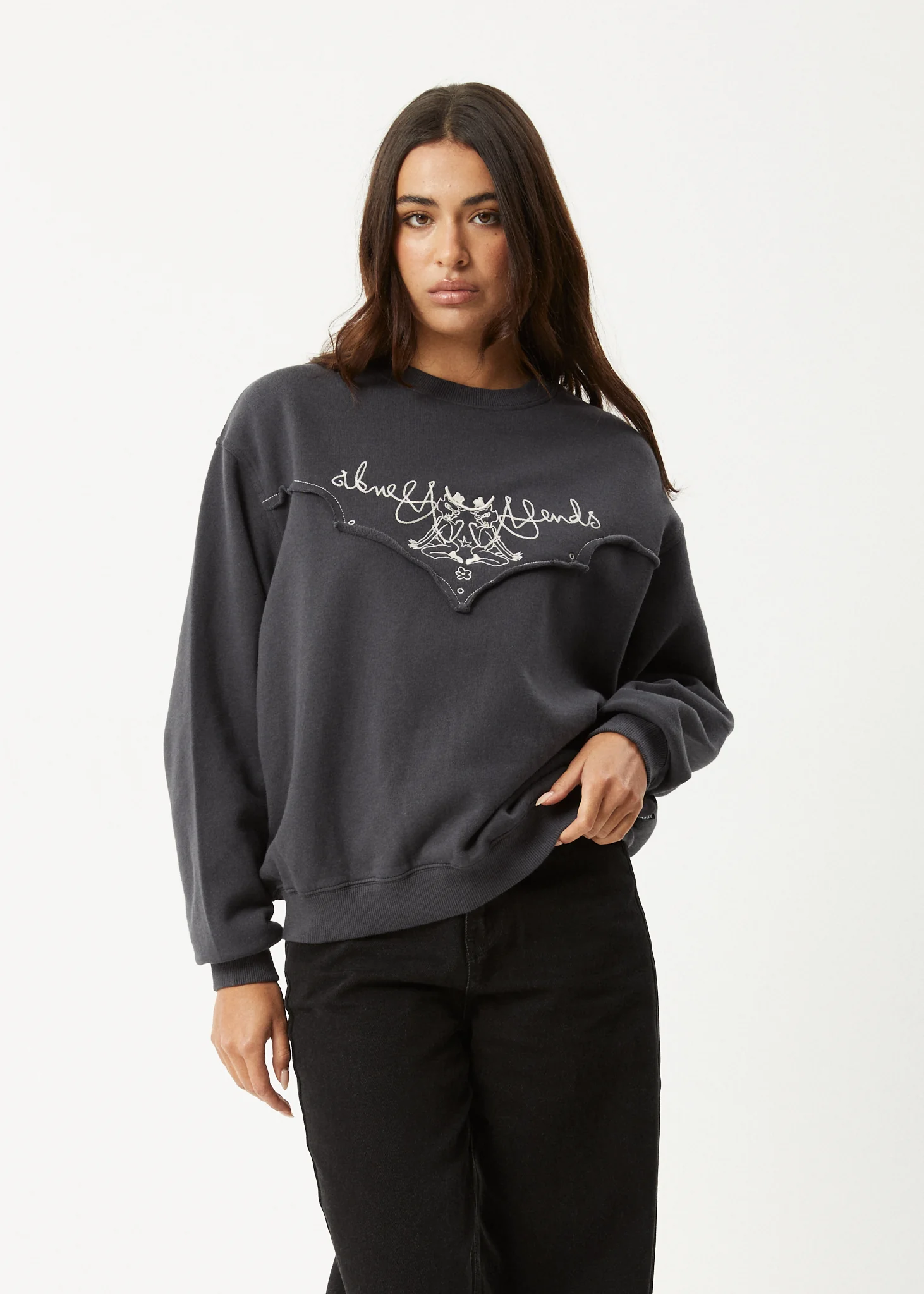 AFENDS Womens Karlee -  Crew Neck Jumper - Charcoal