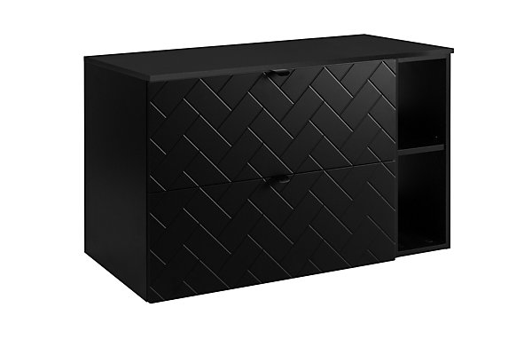 Meuble de salle de bain, Noir Mat, 100 x 57 x 46 cm, poignées noires