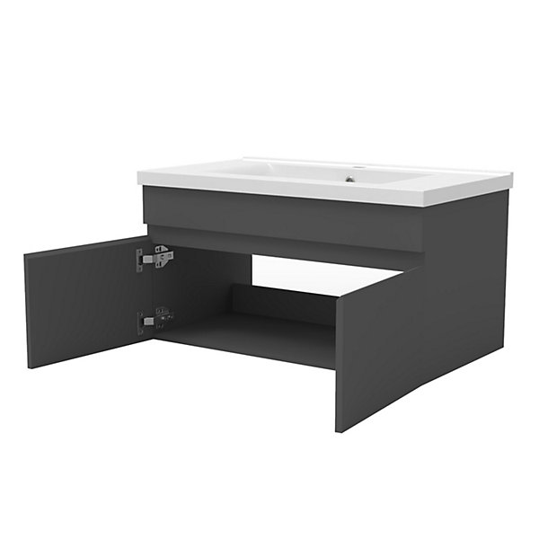 Meuble Salle de Bain 80cm vasque   colonne   miroir lumineux Anthracite