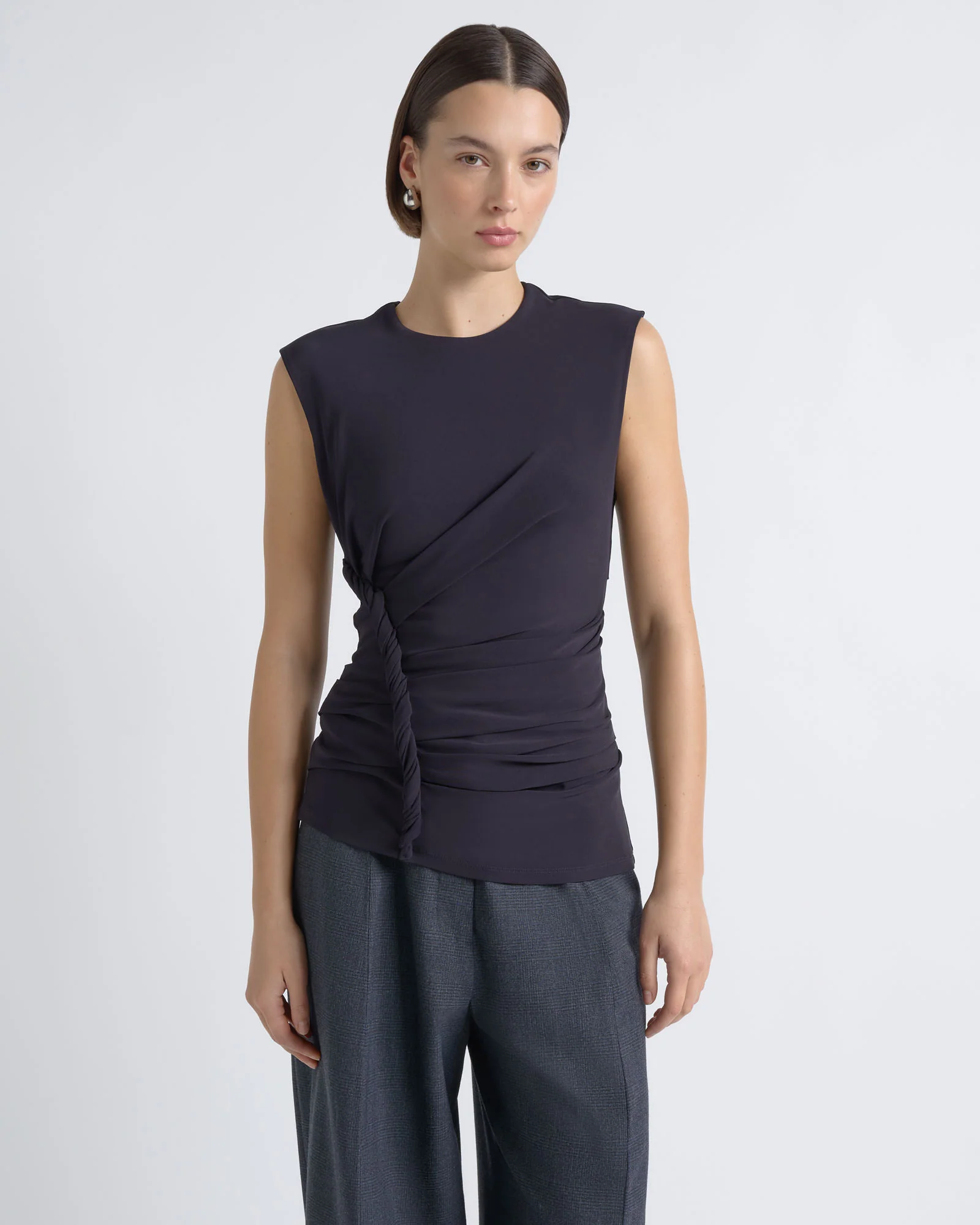 Sleeveless Crew Neck Twist Top