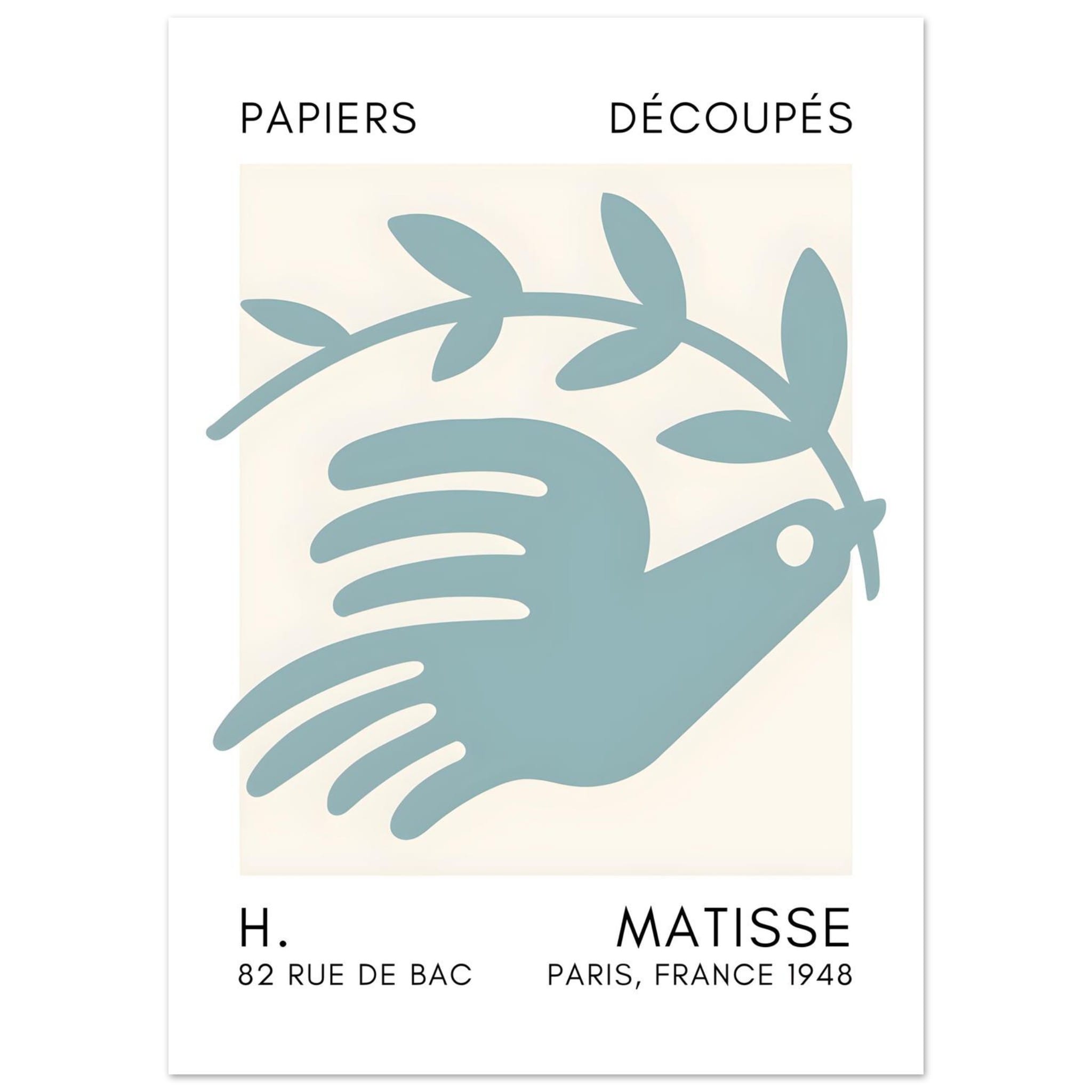 Artfulprints Poster Matisse – Peace dove turquoise  - 50x70 cm - Turquoise
