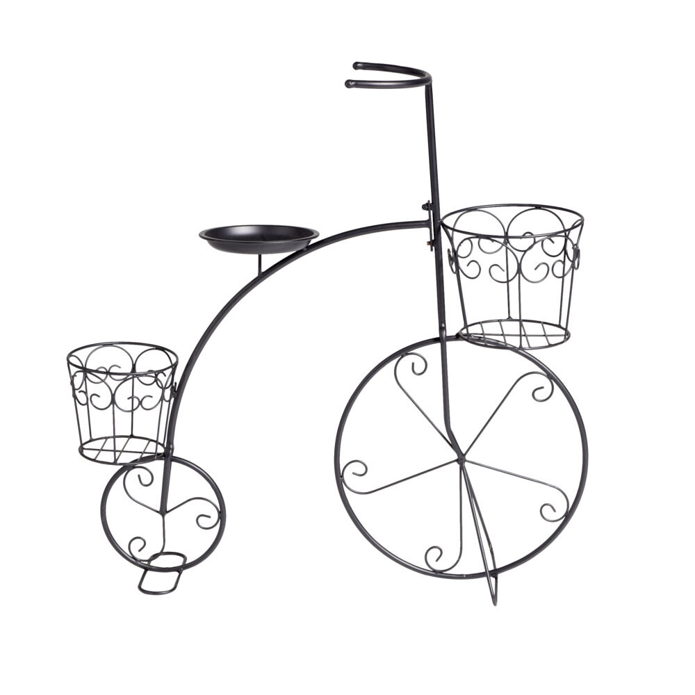 Porte plante forme vélo style rétro en métal noir 70xH71x23cm