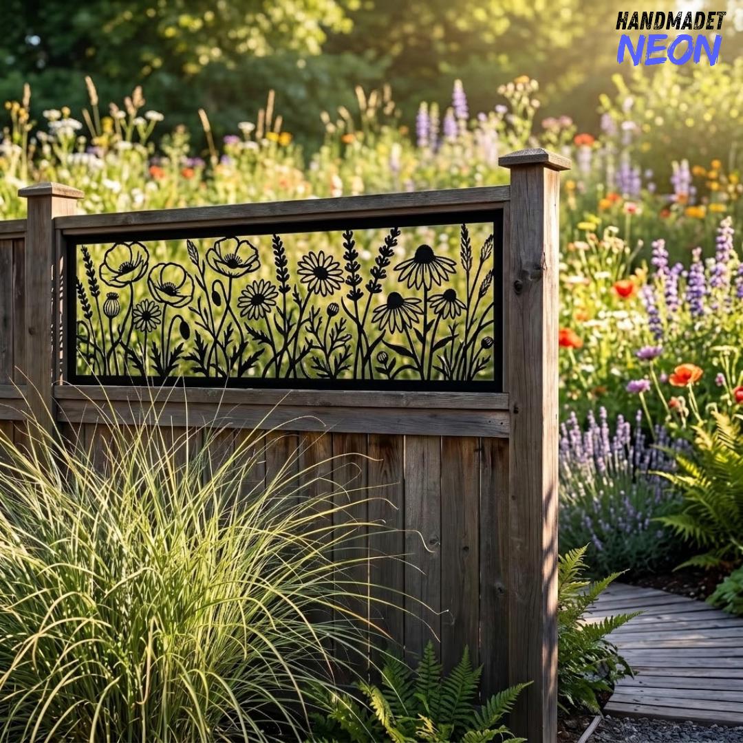 Custom Wildflower Metal Fence Topper, Floral Outdoor Railings Panel Sign, Fireplace Screen