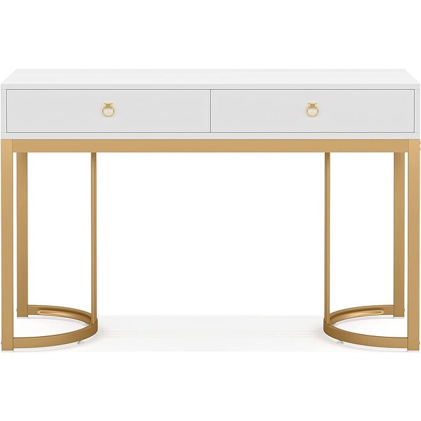 47 inch Modern Simple Computer Desk with 2 Drawers for Office Home, White Gold