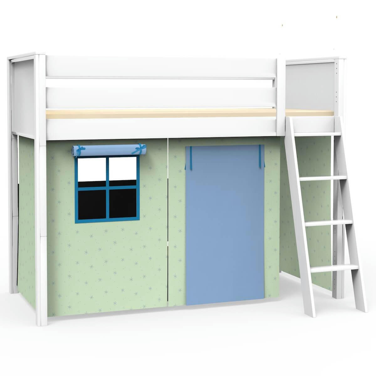 KASVA - Lit mezzanine avec textiles viena vert-bleu