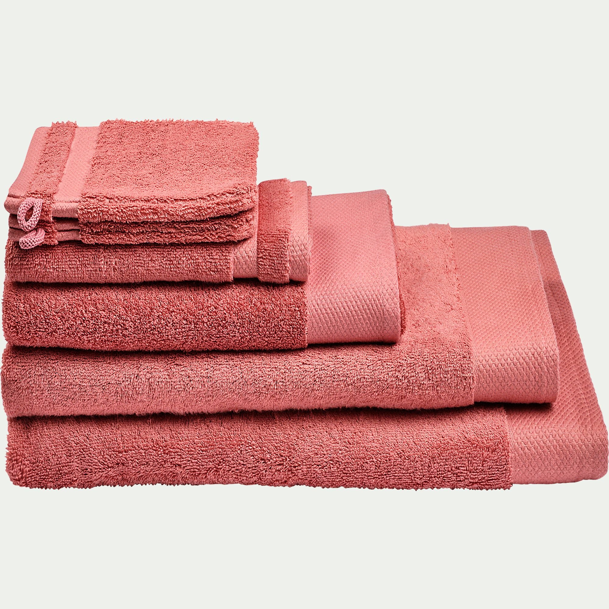 AZUR - Lot de 2 serviettes invités en coton peigné - rouge ricin 30x50cm