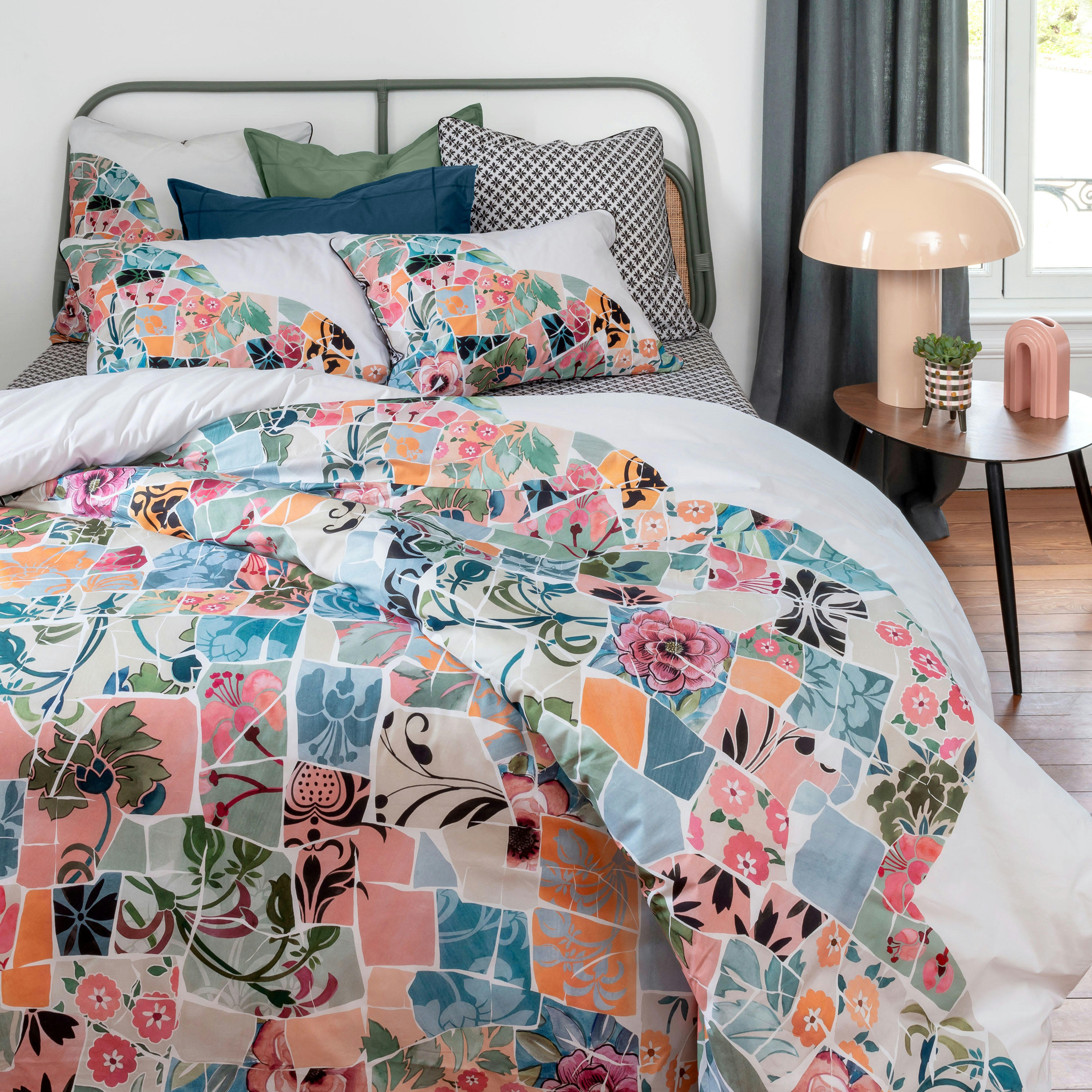 AZULEJOS - Housse de couette réversible percale de coton  blanc 260x240