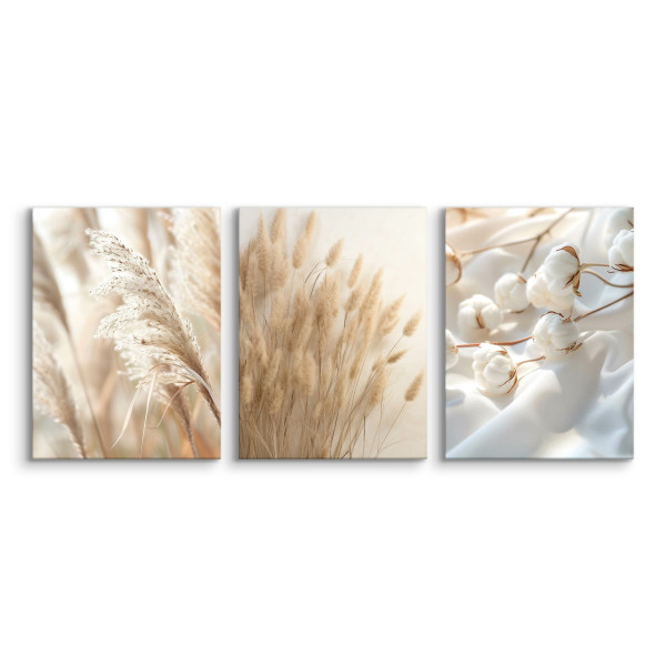 3x Obraz Set Trawa Pampasowa Bawełna W Stylu Boho 30x40cm