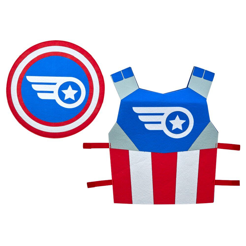 Déguisement enfant super héro armure et bouclier bleu rouge