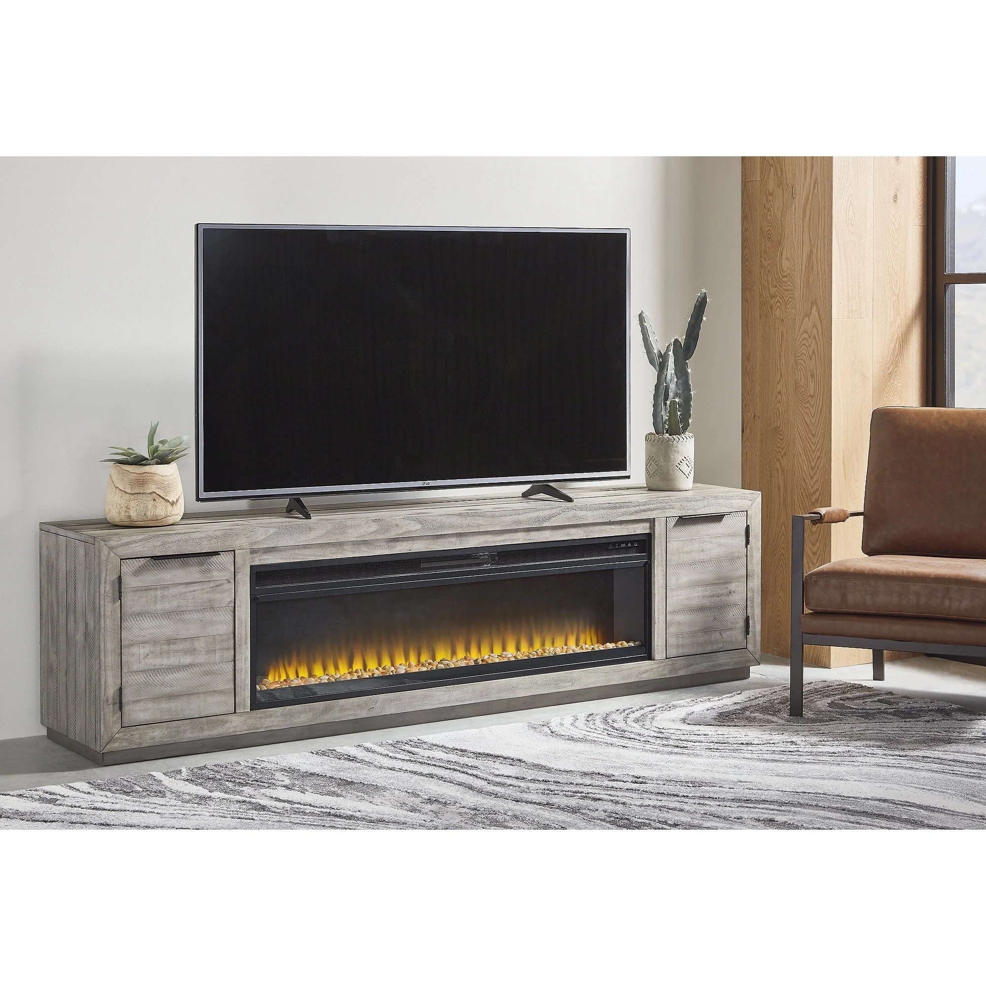 Signature Design by Ashley Krystanza 92 TV Stand for TVs up to 105 with Electric Fireplace - 92W x 18D x 25H