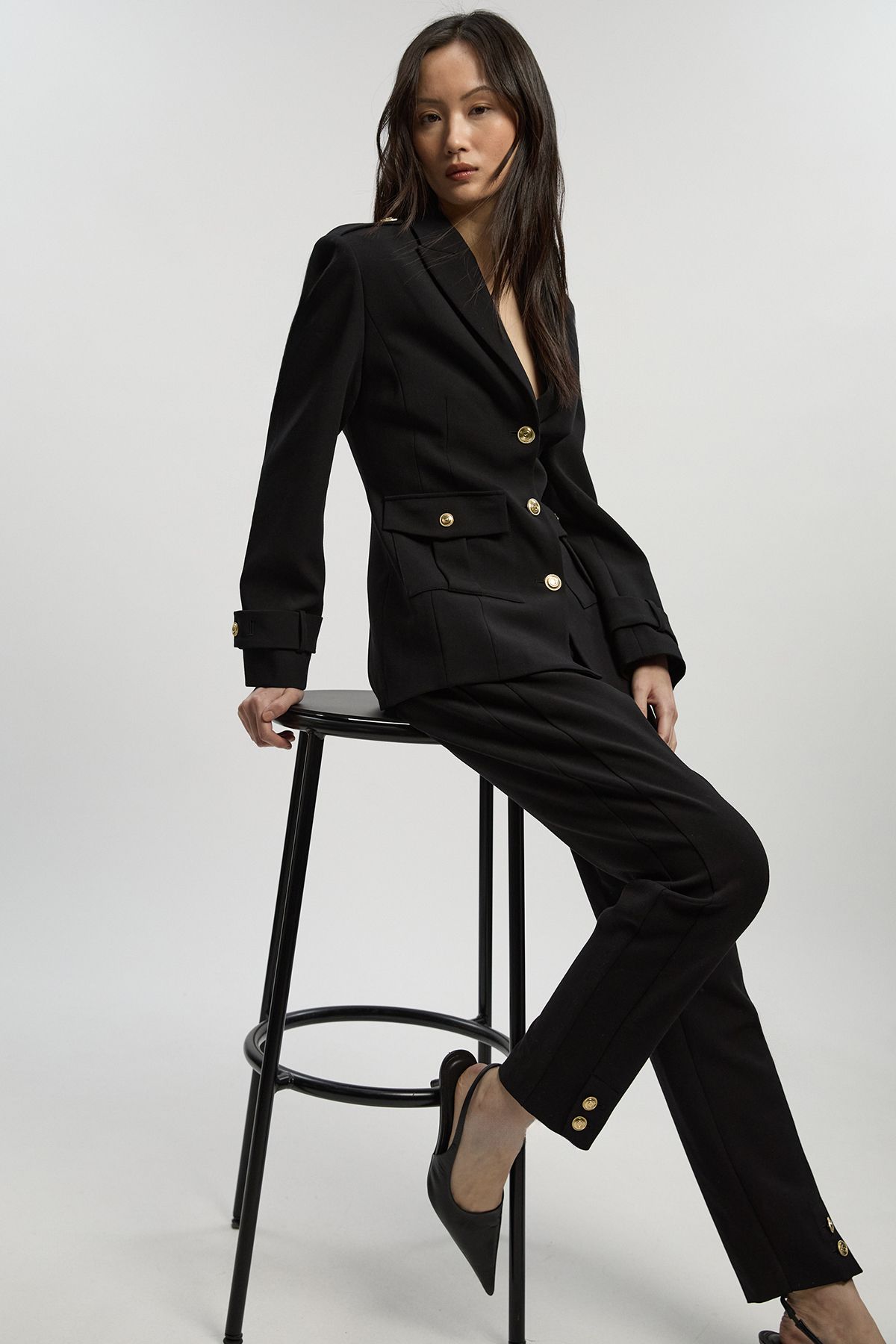 KarenMillen Compact Stretch Tailored Military Straight Leg Trouser