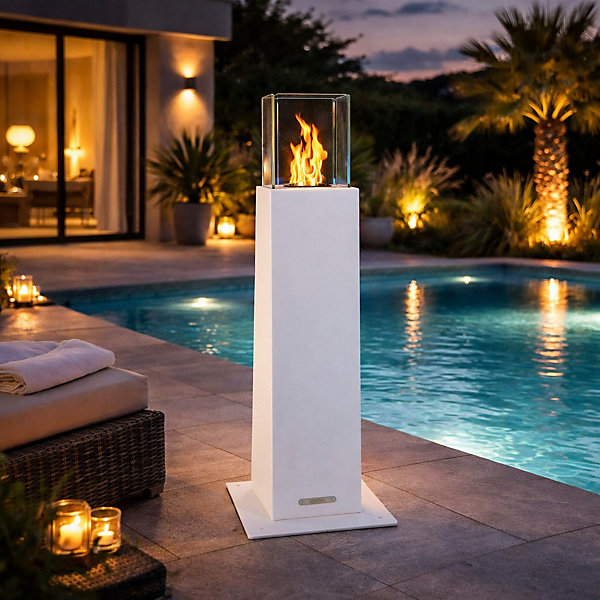 Cheminée de jardin au bioéthanol cheminée d'extérieur Capri 70 blanc