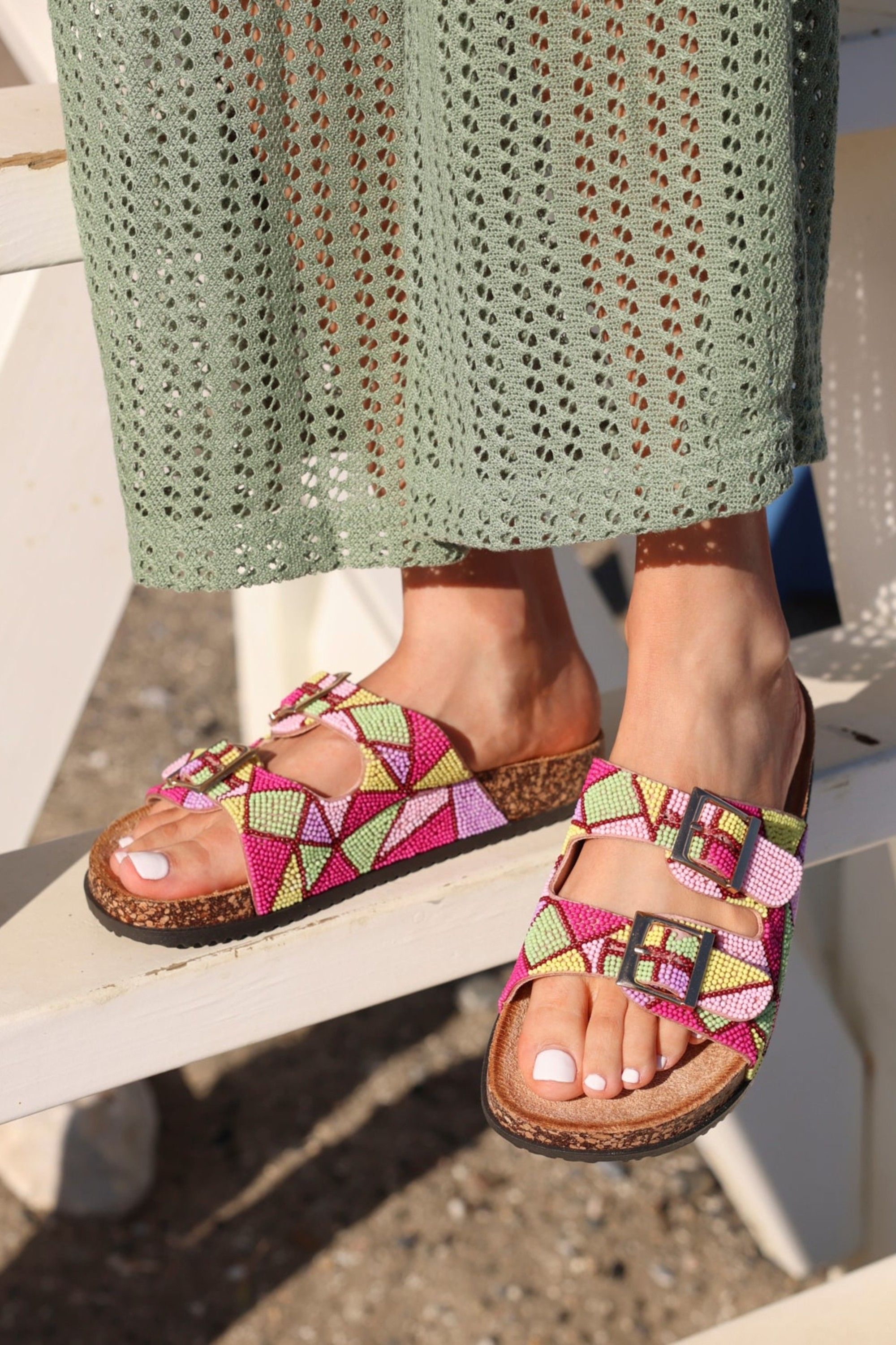 Linzi Gleam Multi Coloured Beaded Sliders