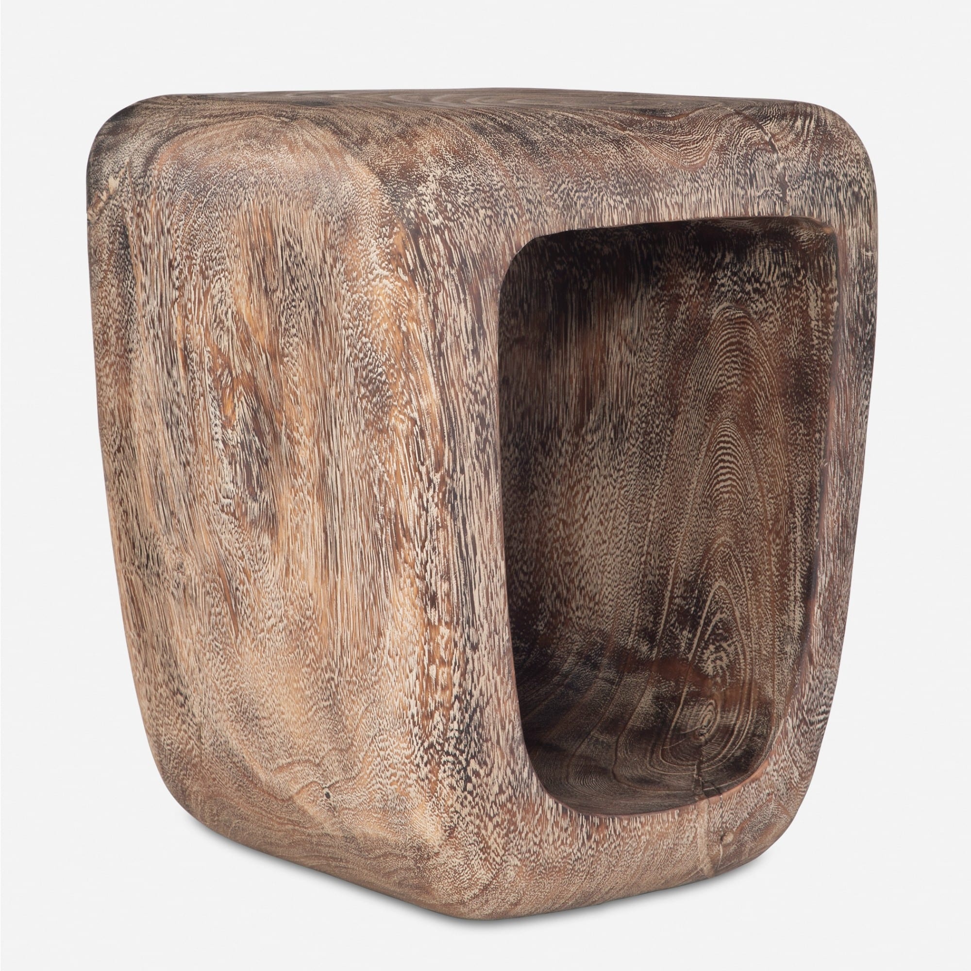 Weathered Style Wooden Accent Stool - 18 - Brown