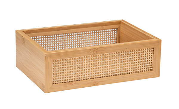 Boîte de rangement accessoires de salle de bains en bambou et rotin, 15x7x22 cm, Wenko Allegre