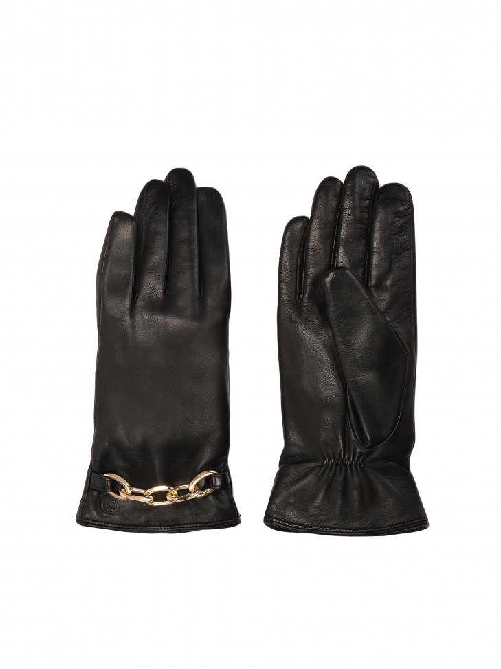 Leather gloves with decorative chain