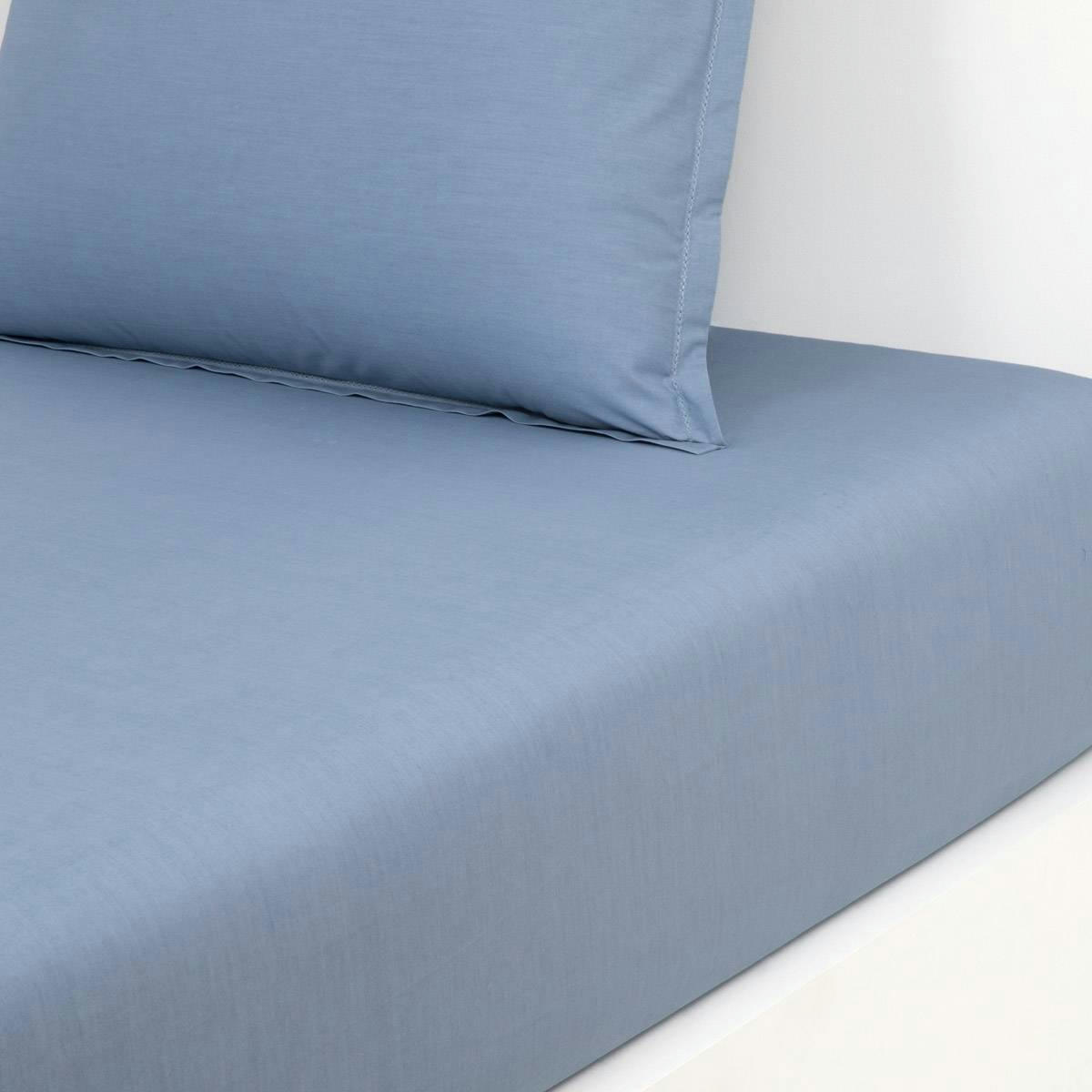 ALCOVE - Drap housse en percale de coton bleu 160 x 200 cm