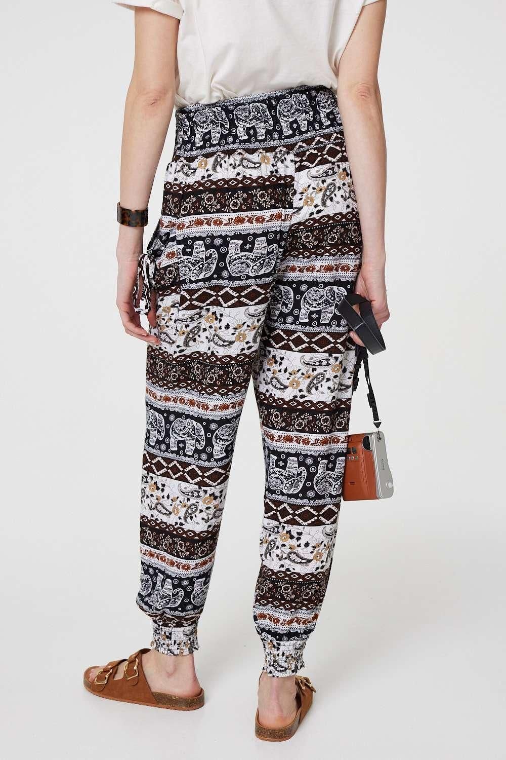 Izabel London Elephant Print High Waist Harem Pants