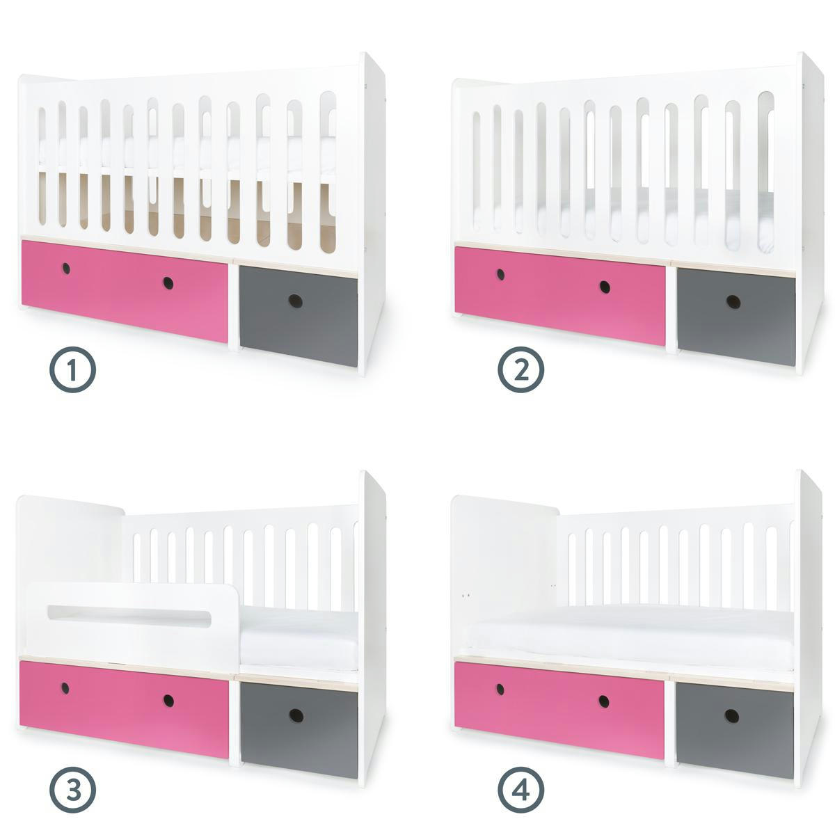 COLORFLEX - Lit bébé évolutif 70x140cm fushia-gris espace