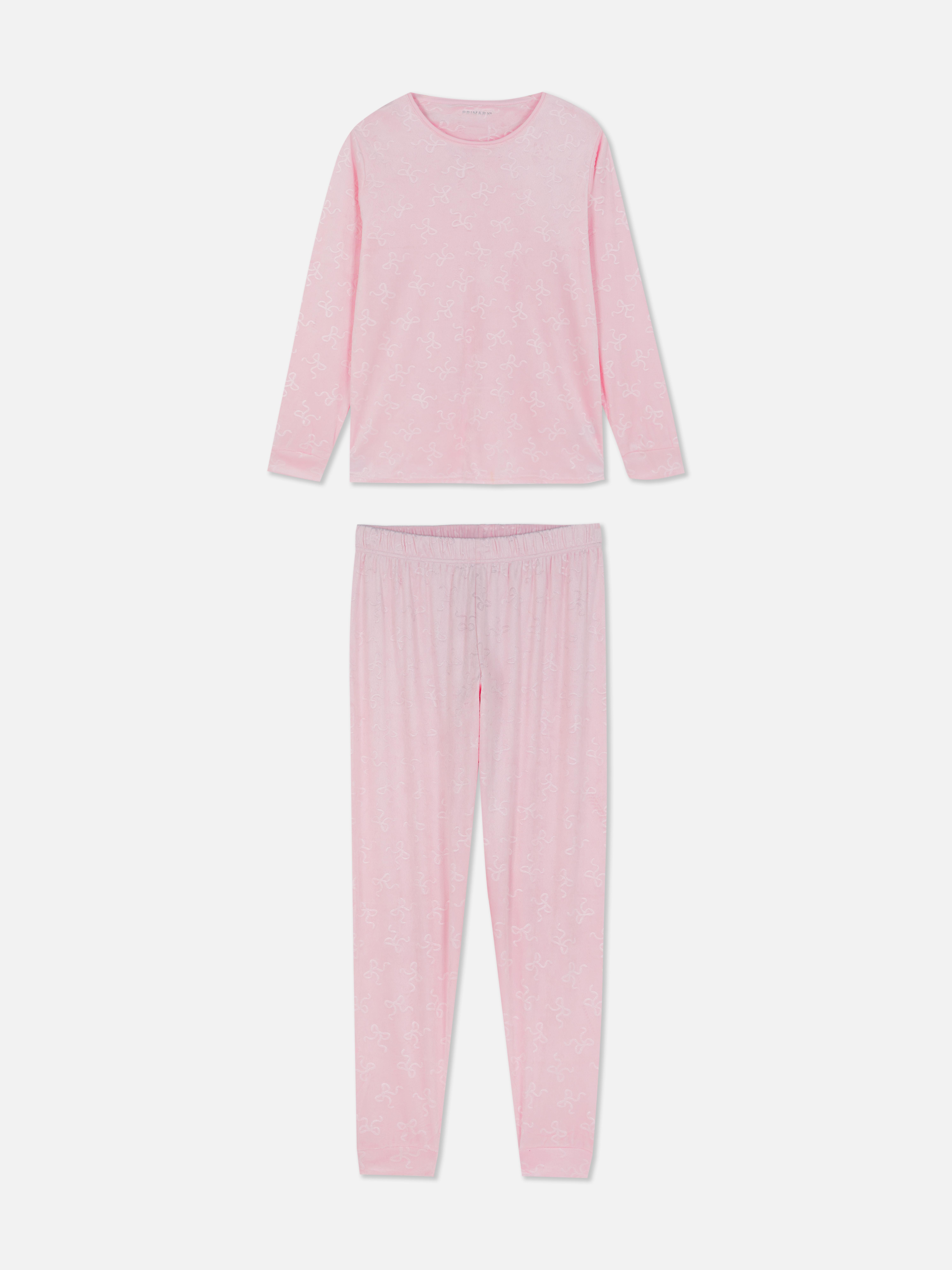 Plush Embossed Bow Pajama Set