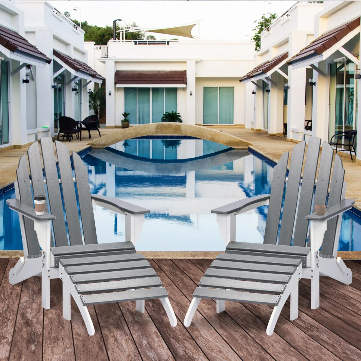 Aoodor Outdoor Folding Adirondack Chair with Adirondack Ottoman-Set of 2