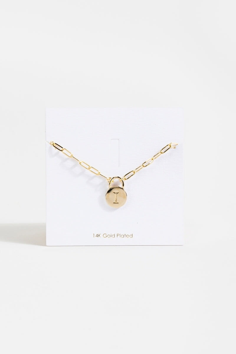 Initial Curb Chain Pendant Necklace Gold