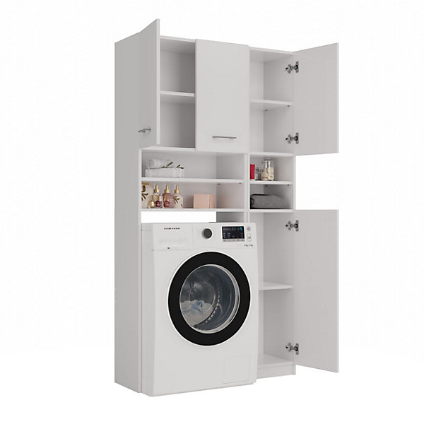 MAROL - Ensemble de salle de bain style moderne - 4 portes   4 étagères - 96x30x183 cm - BLANC