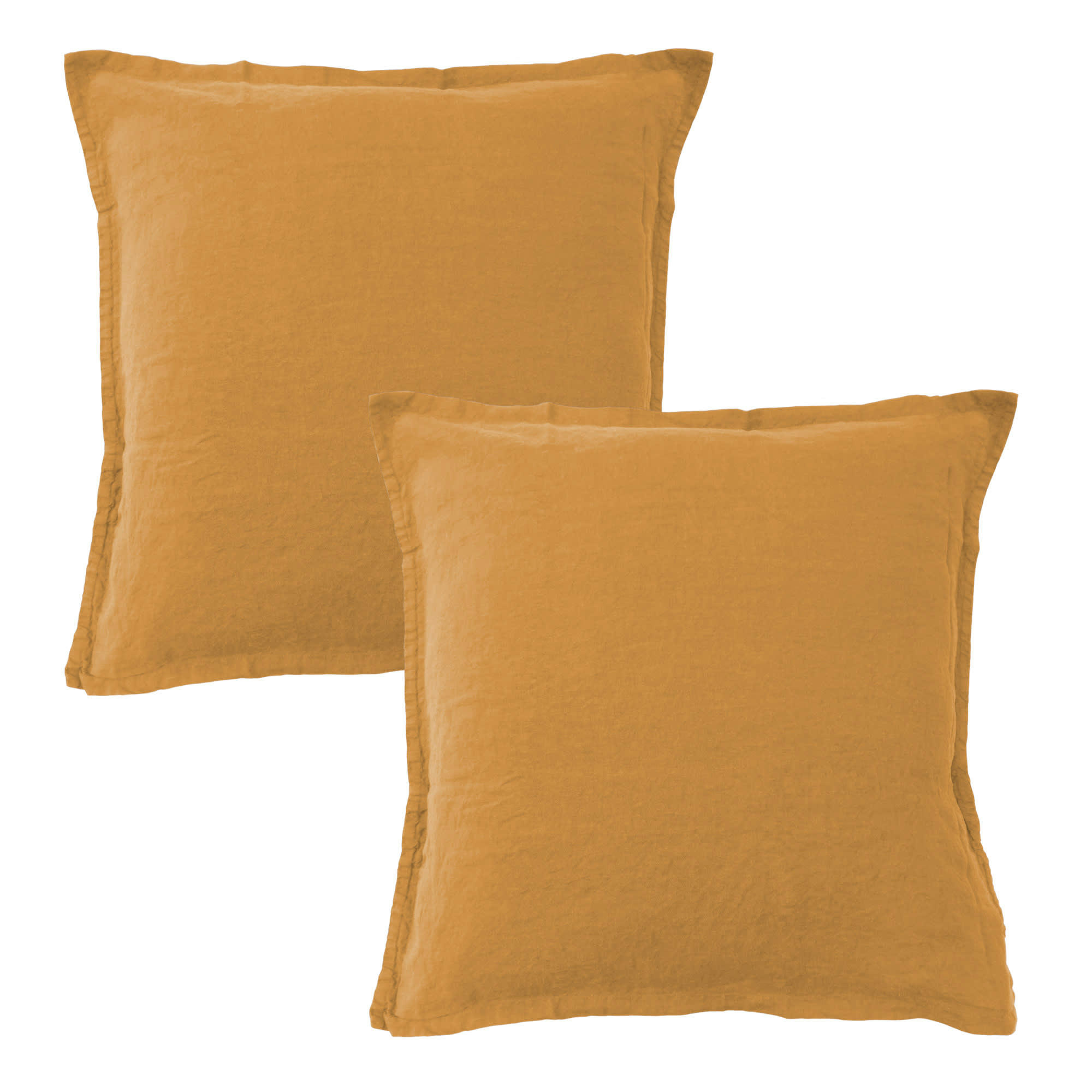 LIN LAVE - Set de 2 taies d’oreiller unies en lin lavé Caramel 65x65cm