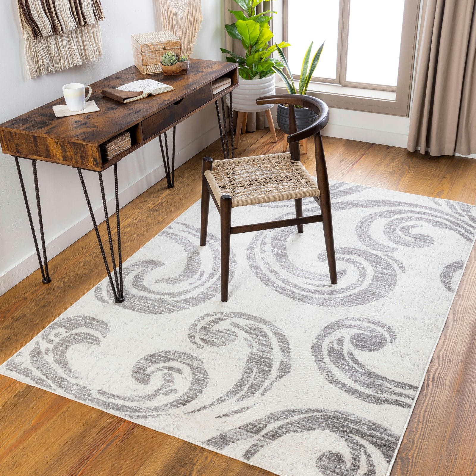 MARGARET - Tapis Scandinave Rétro Blanc Cassé/Gris 200x275