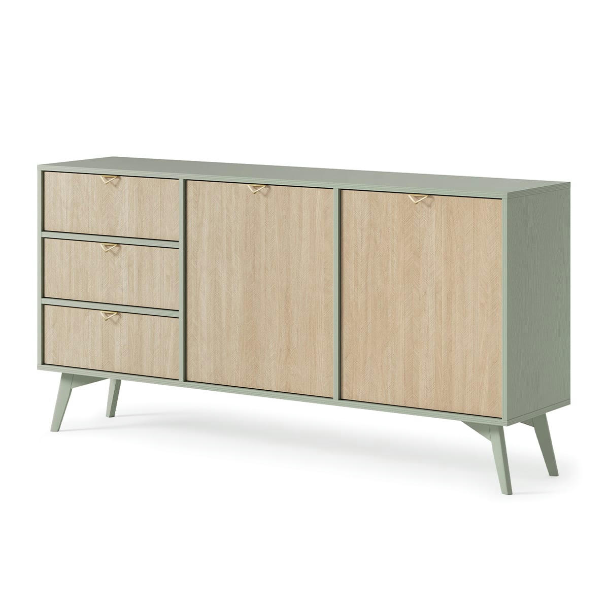 - Buffet 2 portes 3 tiroirs vert et naturel