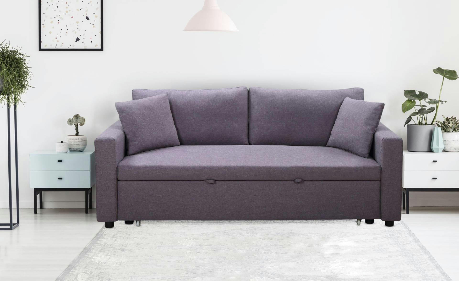 CONVERTIBLE - Canapé 3 places saphir tissu gris clair