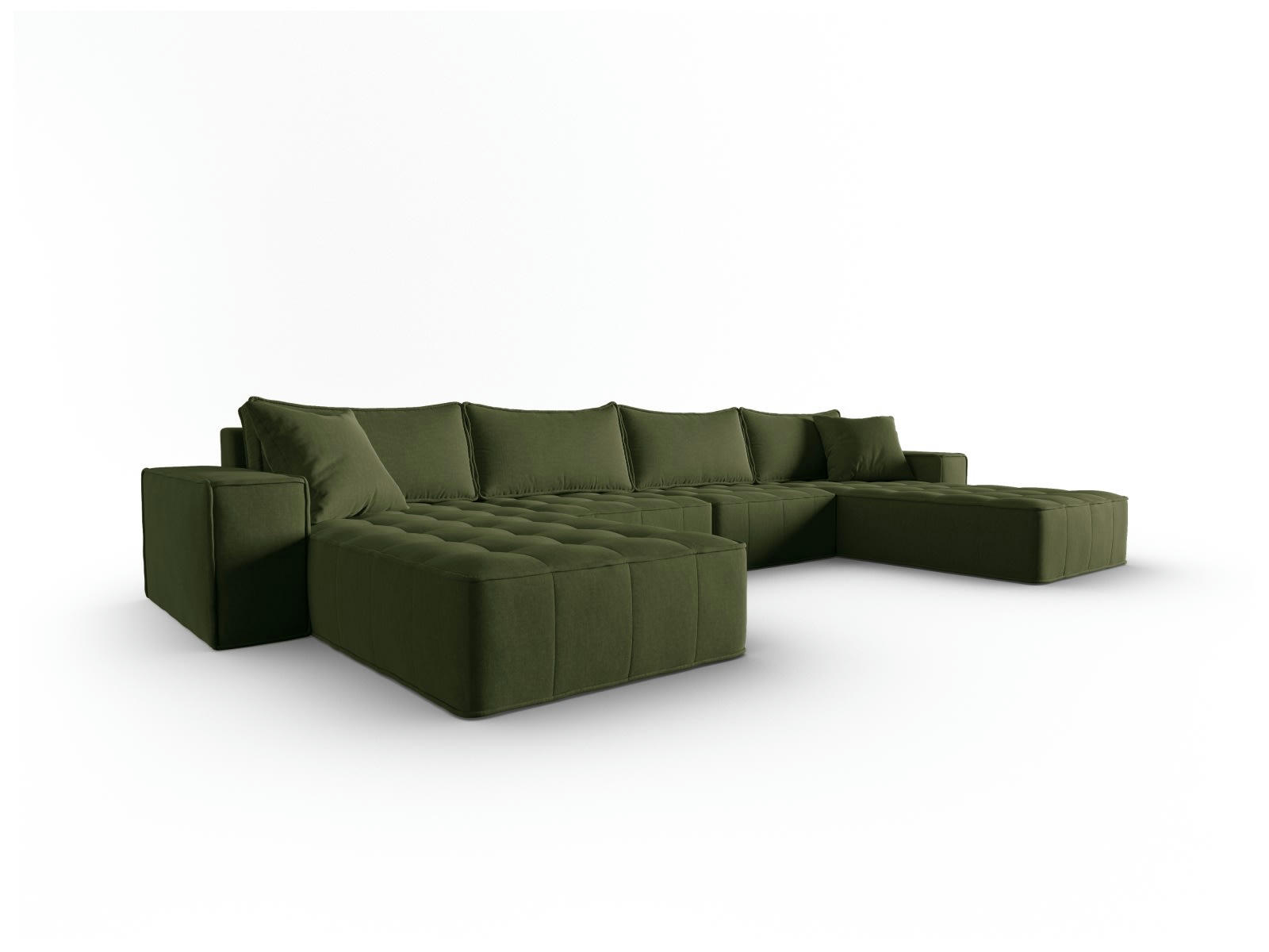 MIKE - Canapé panoramique modulable 6 places en tissu structurel vert