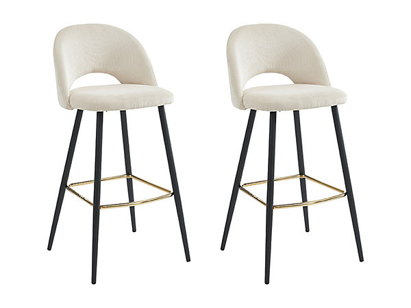 Lot de 2 tabourets de bar en velours côtelé et métal - Crème - FINCHY
