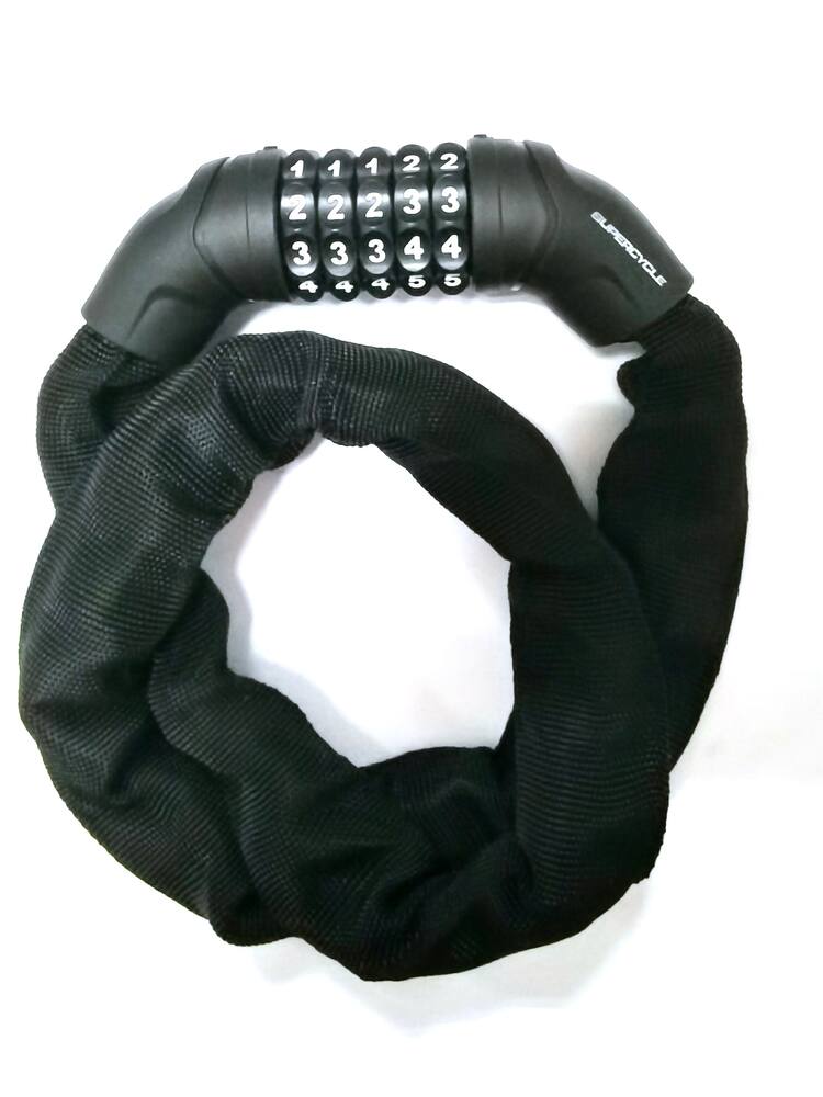 Supercycle Bike Lock Chain w/Resettable 5-Digit Dial Combination, Anti-Theft, Black, 3-ft
