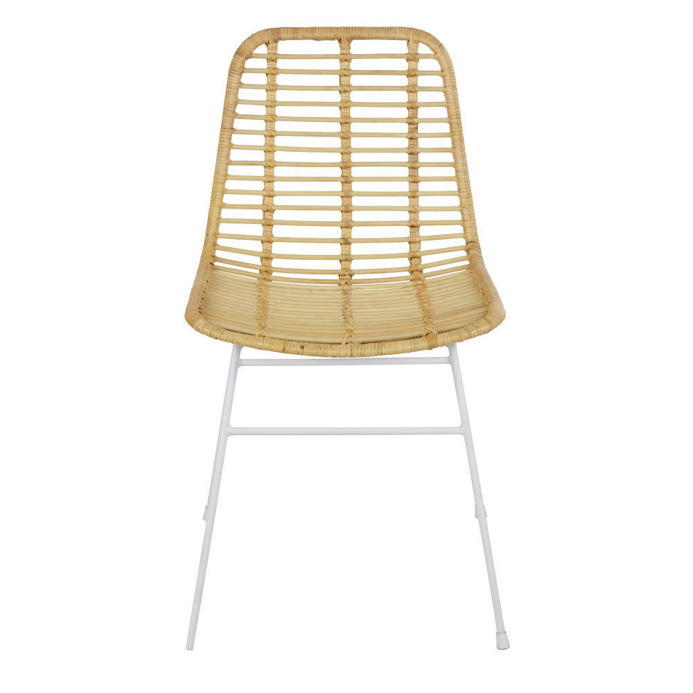 Anoki - Chaise en rotin beige et métal blanc