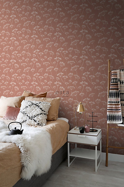 ESTAhome papier peint ombelles terracotta et blanc 53 cm x 10.05 m