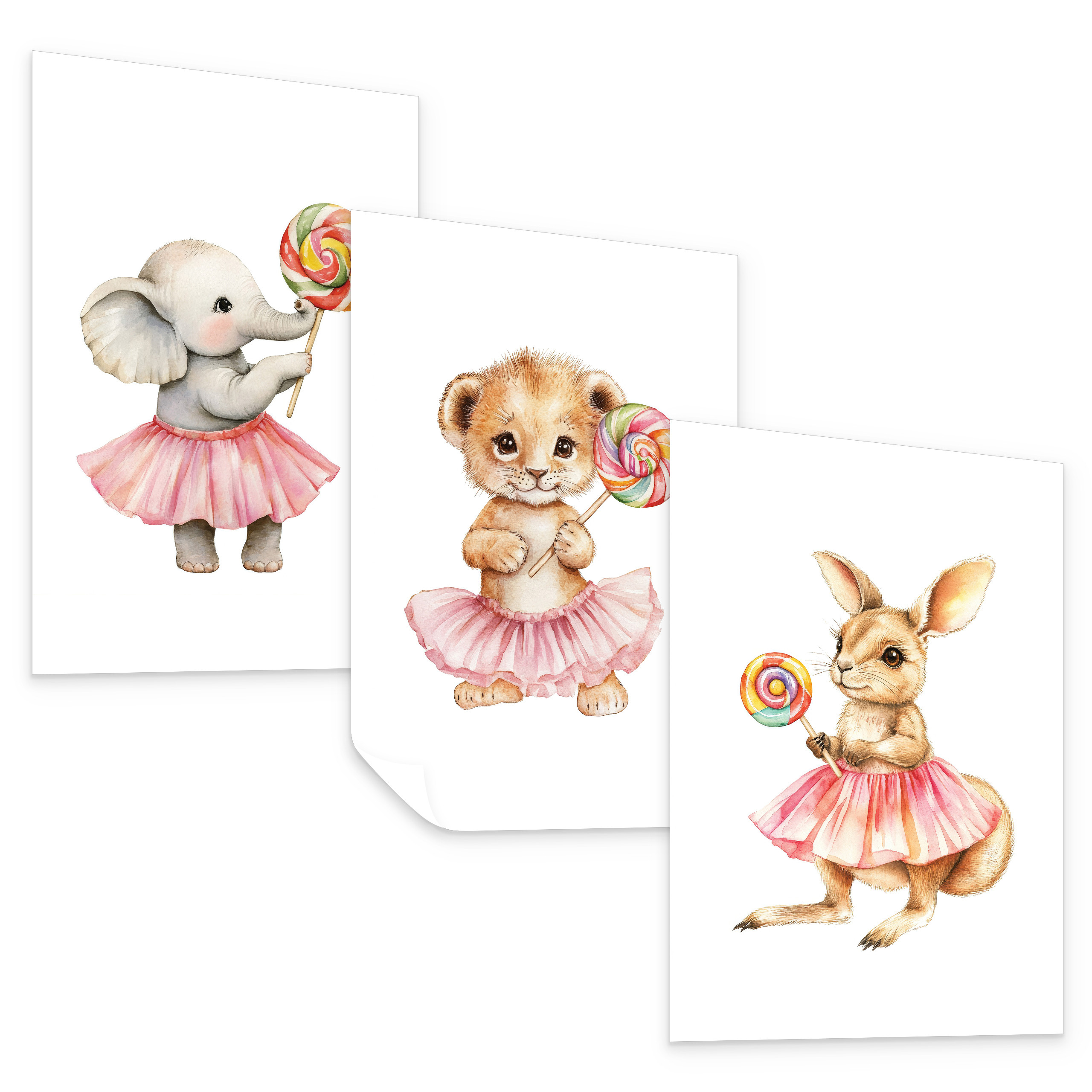 Plakaty Zwierzątka z lizakami SET 3x A4