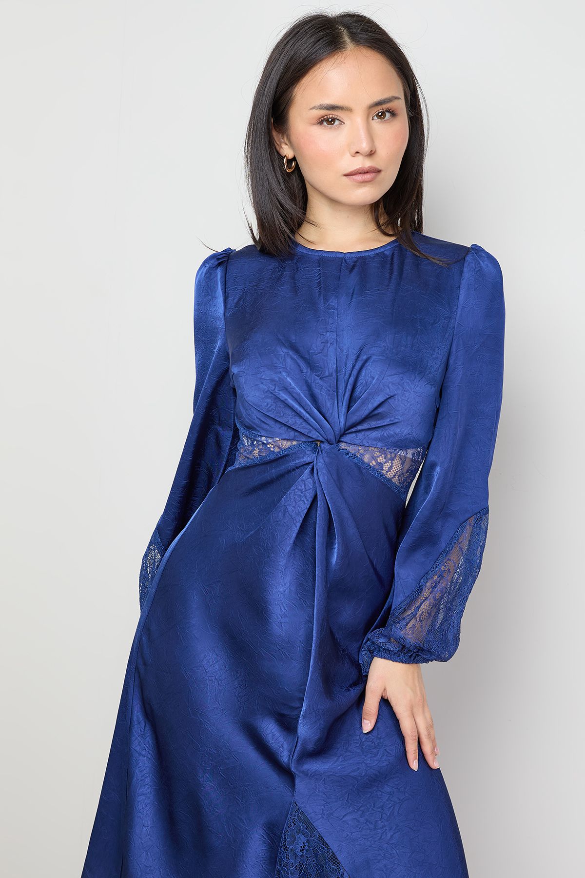 Oasis Petite Lace Insert Satin Midi Dress