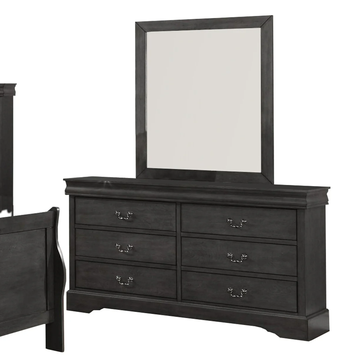 Traditional 5 Piece Wooden Twin Sleigh Bedroom Set, Gray